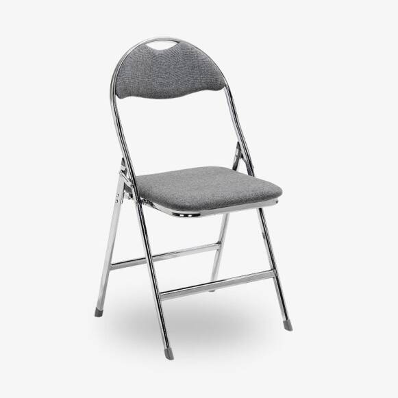 grå fällbar klappstol tygsits krom