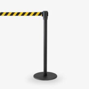 avspärrningsstolpe Köstolpe Royal Svart med Gul/Svart band - Ej stapelbar - Rep